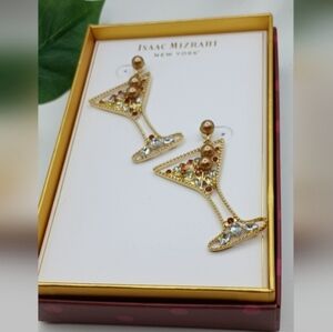 Isaac Mizrahi Martini Gold, Pearl and White Filigree Earrings NEW IN BOX